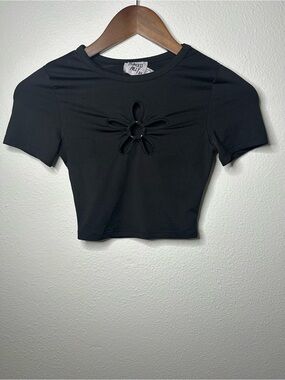 Princess Polly Black Floral Cutout Crop Top